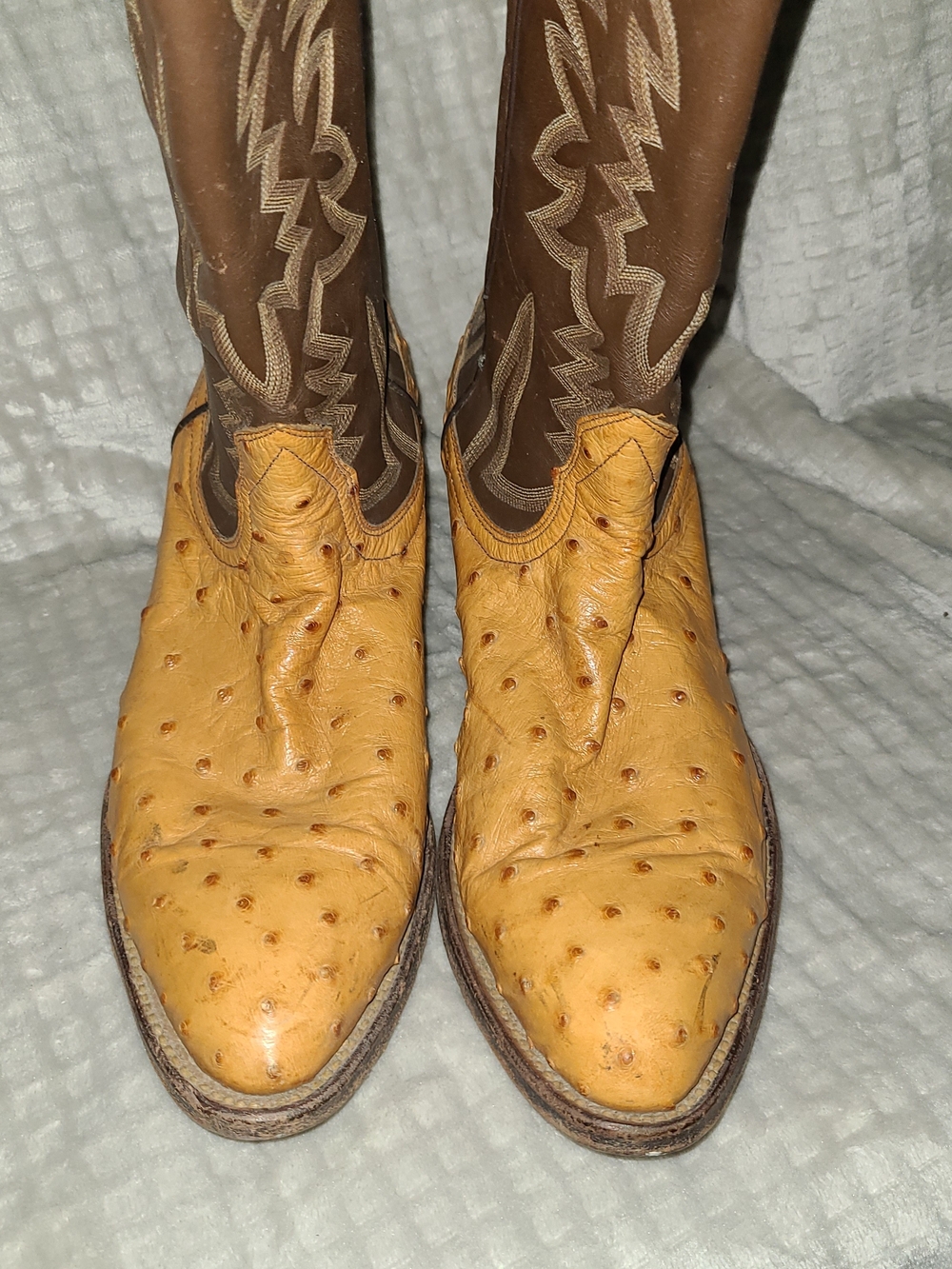 Classic Mens Bona Allen Two-Tone Ostrich Western Boots - Brown & Tan Size 8 1/2D - Picture 13 of 14